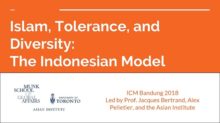 Islam, Tolerance, and Diversity: The Indonesian Model. Asian Institute logo (with Munk School of Global Affairs at the University of Toronto). ICM Bandung 2018, led by Prof Jacques Bertrand, Alex Pelletier, and the Asian Institute.