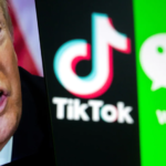 Image of Donald Trump, TikTok logo, WeChat logo.