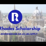Screenshot from webinar. Text reads: The Rhodes Scholarship. www.rhodeshouse.ox.ac.uk/apply