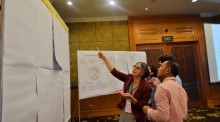 Amrita Daniere, UCRSEA Co-Director, during a project evaluation exercise with other network members