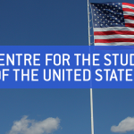 American flag in the blue sky blow in the wind, text reads: "Centre for the Study of the United States" (Photo Credit: https://www.flickr.com/photos/aloha75/4533114853)