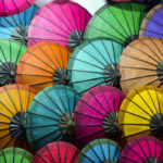 close up of colourful paper parasols