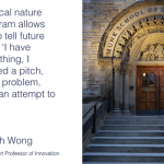 Archway of the Munk School, quote reads: "“The practical nature of the program allows students to tell future employers, ‘I have done something, I have created a pitch, identified a problem,and made an attempt to solve it.’ --Joseph Wong”