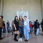 PCJ students Tea Cimini, Ivana Vujeva, and Natalie Boychuk pose for a photo in front of the Lincoln Memorial in Washington, D.C.