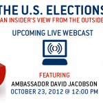 A feature slide saying tune in to watch Ambassador David Jacobson live
