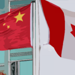 Photo showing flags of China and Canada side by side