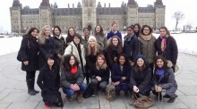 Group photo showing the The inaugural cohort of U of T's Women in House program on Parliament Hill