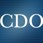 Letters "CDO" bolded on blue background designed with faded binary code in the backdrop