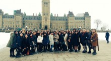 A group of students pose at Parliament Hill