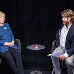 Hillary Clinton and Zach Galifianakis in a television comedy sketch