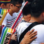 Supporters embrace during a rally after Taiwan’s constitutional court ruled that same-sex couples have the right to legally marry, the first such ruling in Asia, in Taipei, Taiwan.