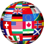 A globe made up of various flags