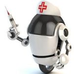 A robot nurse holding a syringe.