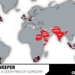 Map highlighting the ten countries using Netsweeper to censor the internet.