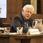 U of T Professor Jacques Bertrand (left) speaks with Bob Rae (right) about his report on the Rohingya crisis at the Munk School of Global Affairs