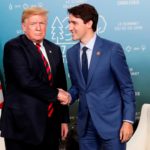 Donald Trump and Justin Trudeau shaking hands