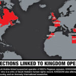 A map highlighting suspected infections operated by the KINGDOM NSO Group customer.