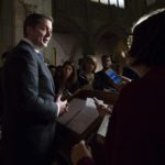 Leader of the Opposition Andrew Scheer speaks with the reporters as Conservative MP Michelle Rempel, left, looks on following Question Period in Ottawa