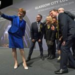 Scottish National Party leader Nicola Sturgeon takes a selfie with her newly elected MPs