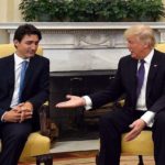 Justin Trudeau declines a hand shake from Donald Trump