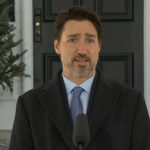 Prime Minister Justin Trudeau delivers an address on COVID19 outside of his home