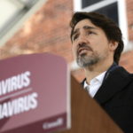 Justin Trudeau gives a national address on coronavirus outside of his home