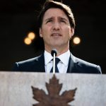 Prime Minister Justin Trudeau speaks at a press conference outside of Rideau Hall