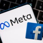 Facebook's old logo sits against the new Meta logo